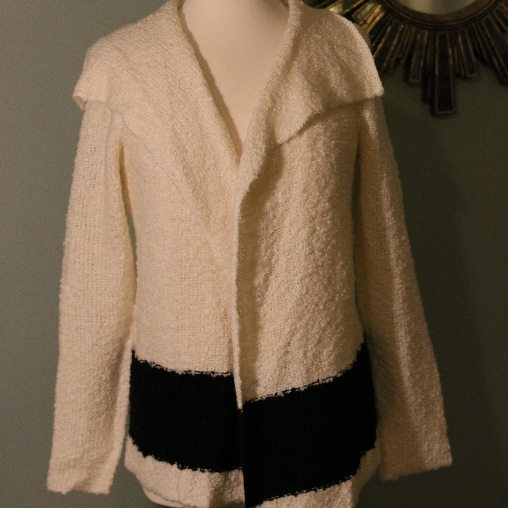 Ralph Lauren cream and black open front sweater.